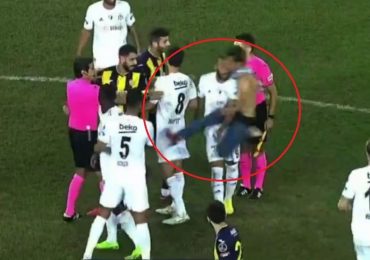 Shocking scenes as Turkish fan launches kung-fu attack on footballer (VIDEO)